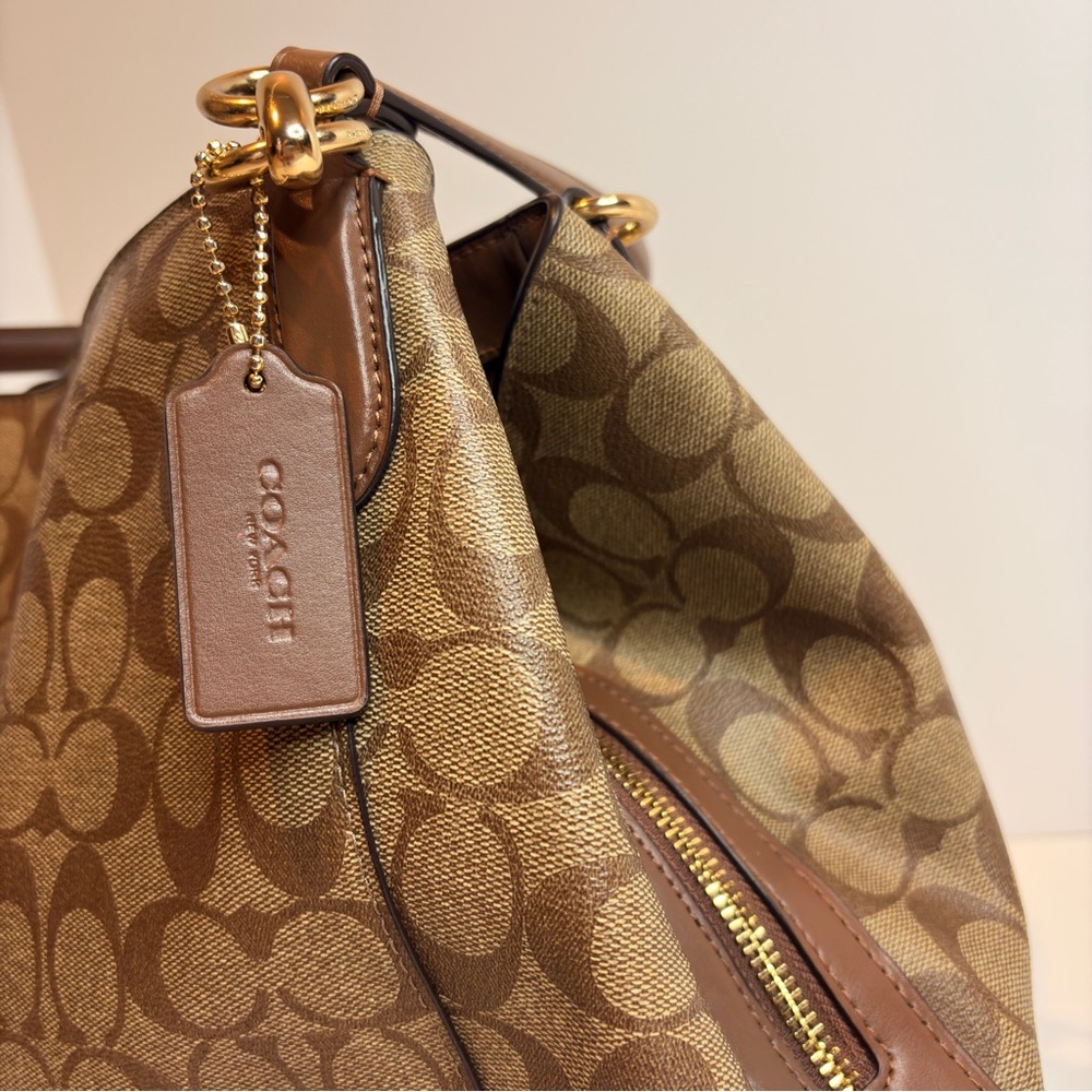 Coach Brown/Tan Signature Canvas Hallie Carryall Tote Style F80298 - Picture 5 of 11